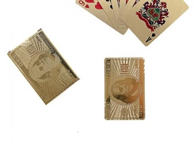 Карты игральные пластиковые 100 долларов, 54 шт., 30 мкм, 8,8 × 5,7 см, золотистые
